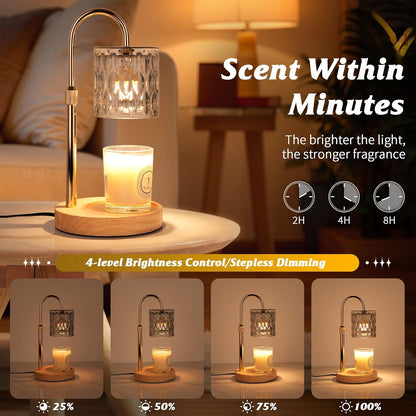 HAIDOLIANG Blue Candle Warmer Lamp with Timer and Dimmer | Height and Brightness Adjustable,Glass Electric Wax Warmer with 2 Bulbs for Women Gifts, Home Decor for Scented Jar Candles