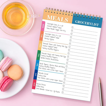 Weekly Meal Planner and Grocery List - 50 Undated Sheets Planning Pad for Organized Daily Menu, Tear-Off Notepad for Convenient Shopping