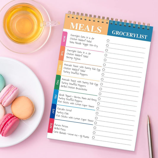 Weekly Meal Planner and Grocery List - 50 Undated Sheets Planning Pad for Organized Daily Menu, Tear-Off Notepad for Convenient Shopping