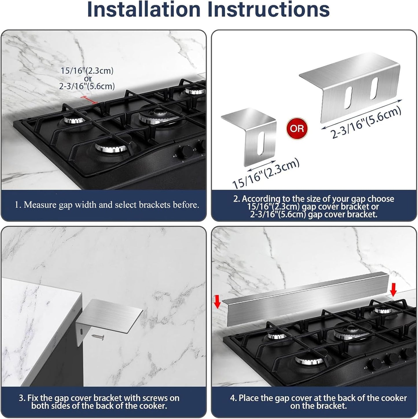 30" Slide-in Range Rear Filler Kit with 2 PCS Stove Gap Covers, Black | Stove Gap Filler Strip, Stainless Steel Backsplash for Stove, Stove Trim Kit with Most Brands Between Stove and Backsplash