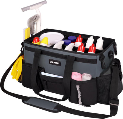 JKAOO Large Wearable Cleaning Caddy Bag with Handles, Denim Blue | Adjustable Shoulder & Waist Straps, Removable, Waterproof Tote for Cleaning Supplies, Home, Car, Office
