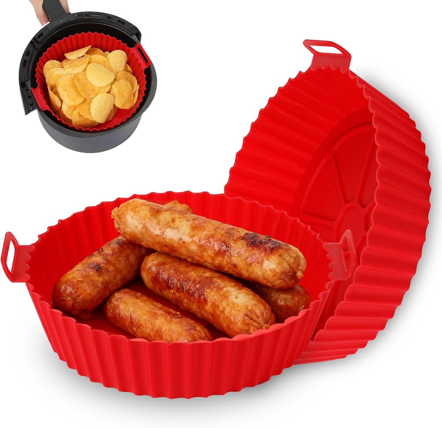 2Pcs Air Fryer Silicone Liners Fit 3-5QT Air fryer, Reusable Food Grade Silicone Air fryer Liners Baking Tray Basket Accessories(Round, 6.5 Inch)