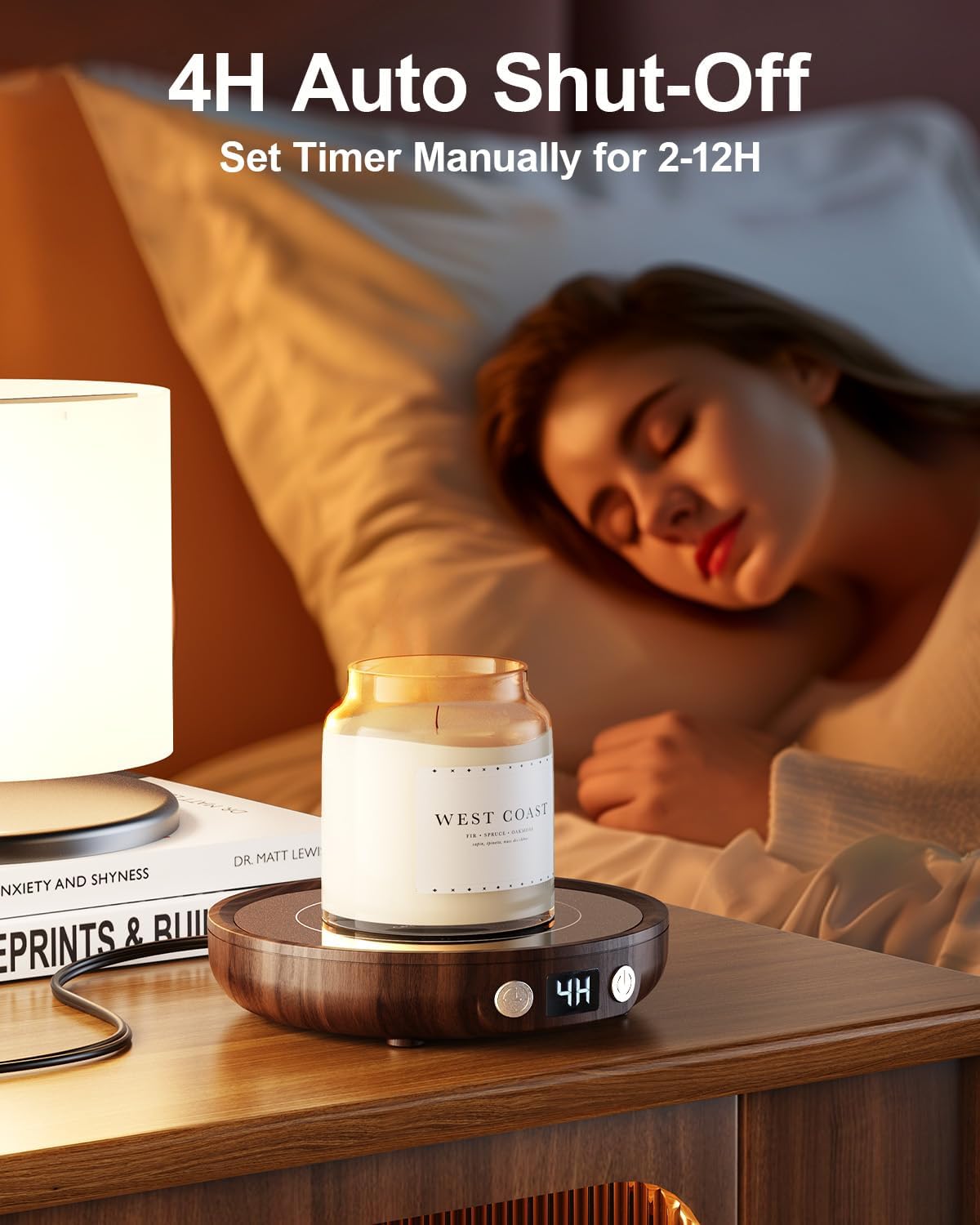 SWEETFULL Mug Warmer for Desk, Coffee Cup Warmer with Timer - Wood | 36W Fast Heating, 3-Temp Setting, Digital Display, 2-12H Timer, Smart Electric Coffee Candle Plate, Ideal Gifts for Women Men