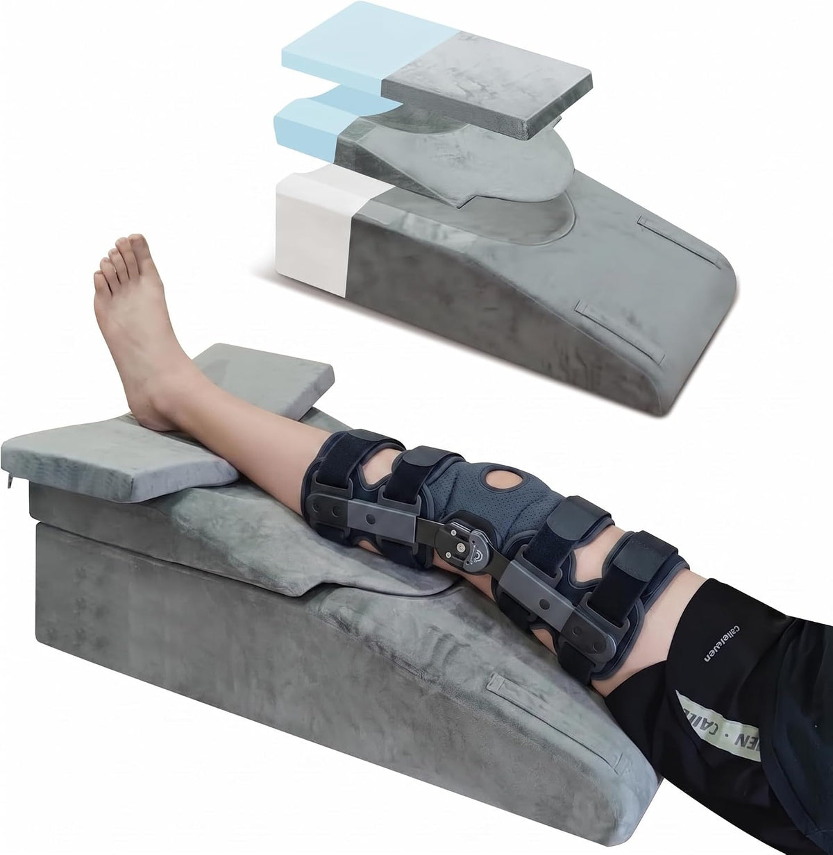 Knee Extender Elevation Pillow for After Surgery Recovery, Memory Foam Leg Pillow for Knee Replacement Surgery, Height Adjustable Cushion for Lower Back Hip Ankle Sciatica Pain Relief