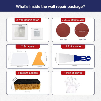 BONCART 8.6Oz Drywall Patch Repair Kit – Professional All-in-1 Tool Set | Includes Scrapers, Putty Knife, Texture Sponge, Sandpaper, And Gloves. Fast Wall Hole Repair