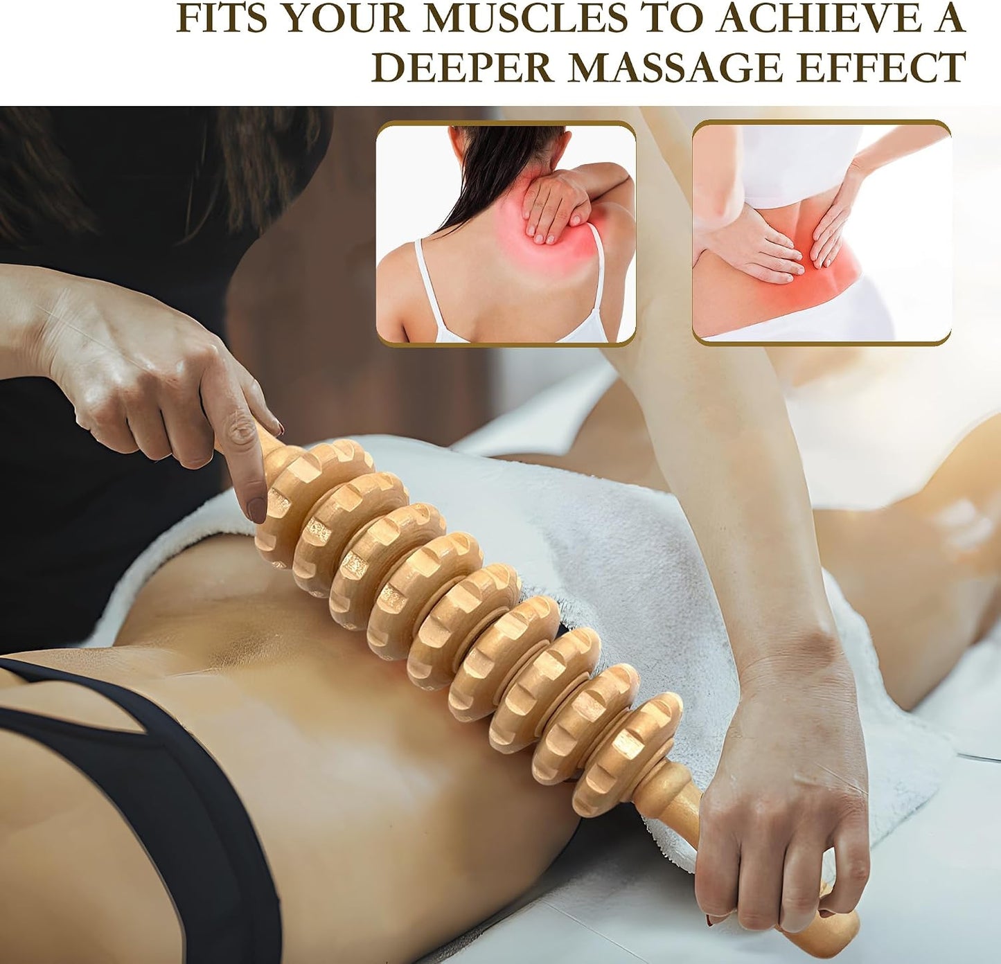 Manual Wood Therapy Massage Stick, Wooden Cellulite Muscle Roller for Legs | Body Sculpting, Lymphatic Drainage Massager, Wooden Massage Tools for Trigger Points Relief, Sore Muscle Recovery