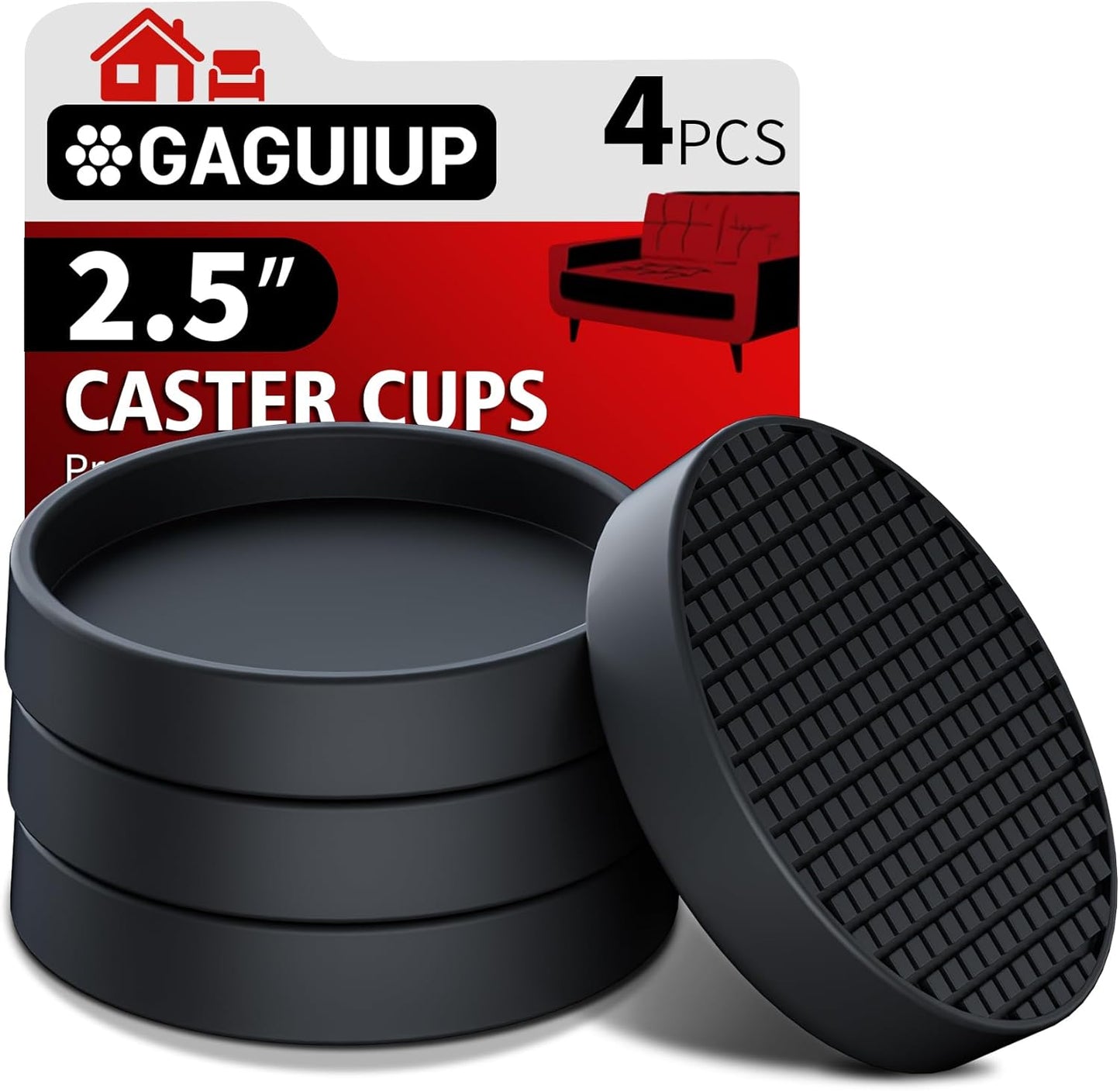 Non Slip Furniture Pads for Hardwood Floors - 12PCS 2" Caster Cups, Round | Furniture Stoppers to Prevent Sliding, Anti Slip Furniture Coasters Cup, Floor Protectors for Furniture Bed Couch Chair,Black