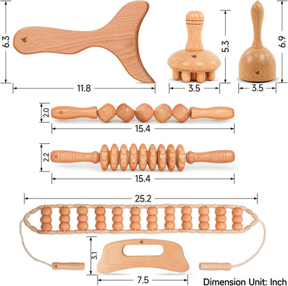 7-Piece Wooden Massage Tool Kit, Manual Body Massager Set for Home