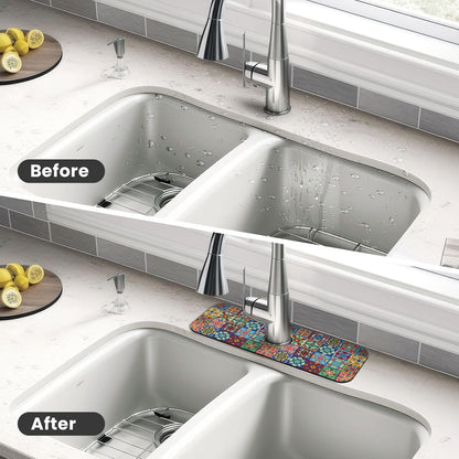 Abstract Flower Blooming Floral Watercolor Kitchen Sink Splash Guard Faucet Mat Super Absorbent Fast Drying Mat Sink Gadgets-Fast Drying Pad Sink Mat For Kitchen Bathroom (15" X 5.5" )