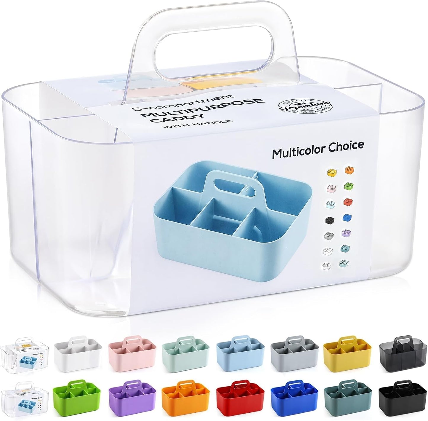 Multiuse Caddy Organizer with Handle, Portable Divided Plastic Tote Bin - Art Craft, Stationary Pen Marker Crayons, Makeup Hair Supplies Storage - Bathroom, Classroom, Dorm, Office, Desk Holder - Grey