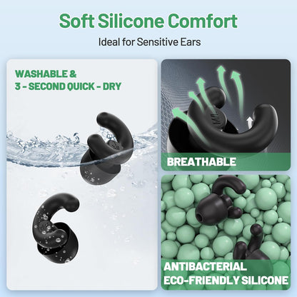 Noise Cancelling Ear Plugs Sleep 50dB NRR Side Sleep Small Ear | ultra soft silicone, reusable one-piece design, 4 sizes included, portable case
