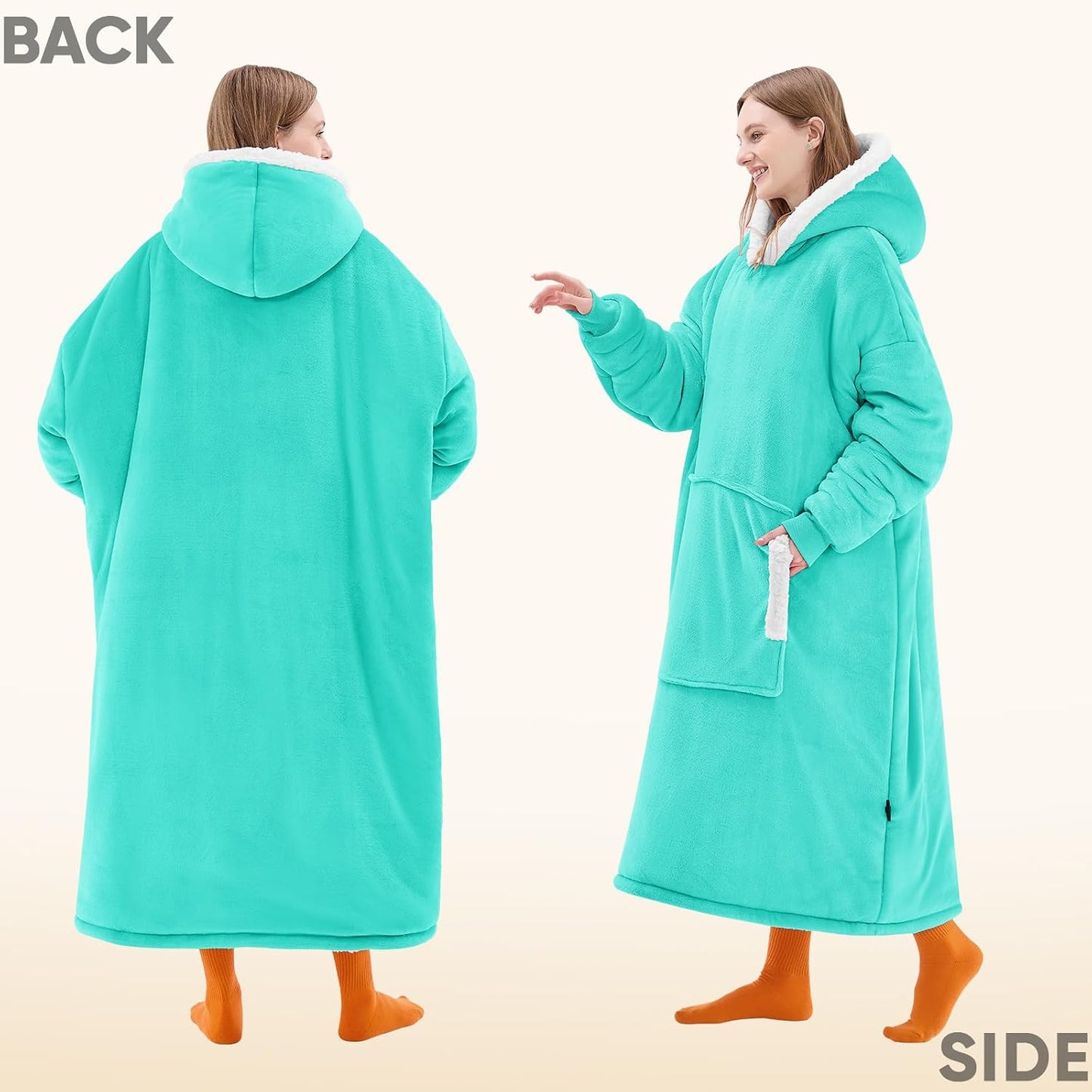 yescool Wearable Blanket Hoodie, Flannel Sherpa Fleece Blanket Sweatshirt for Adults Women Men,One Size Fits All - Colors B