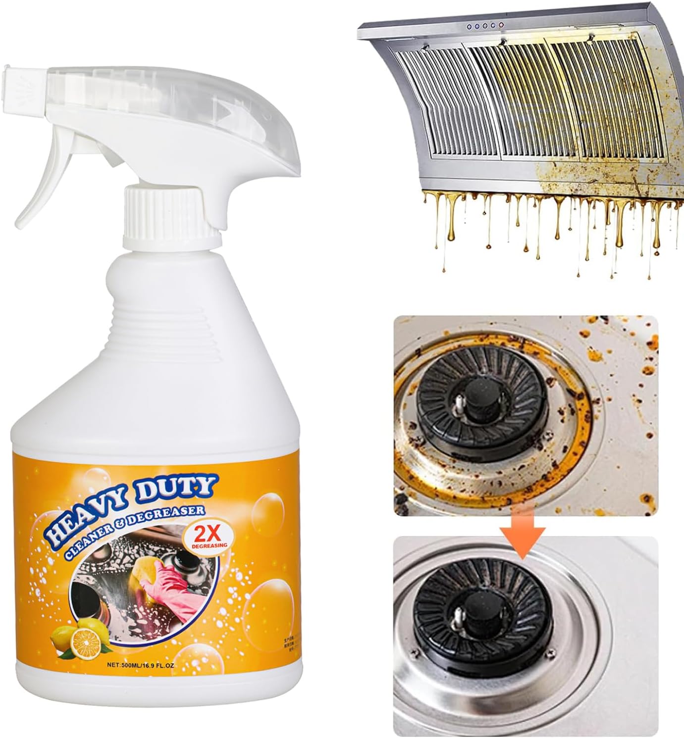 16.9 Fl Oz Clean Up Kitchen Oil Stains Spray, Kitchen Heavy Duty Cleaner Spray,All-Purpose Oil Stain Remover and Degreaser Spray, Multipurpose Foam Cleaner Spray, Kitchens Grease Cleaner