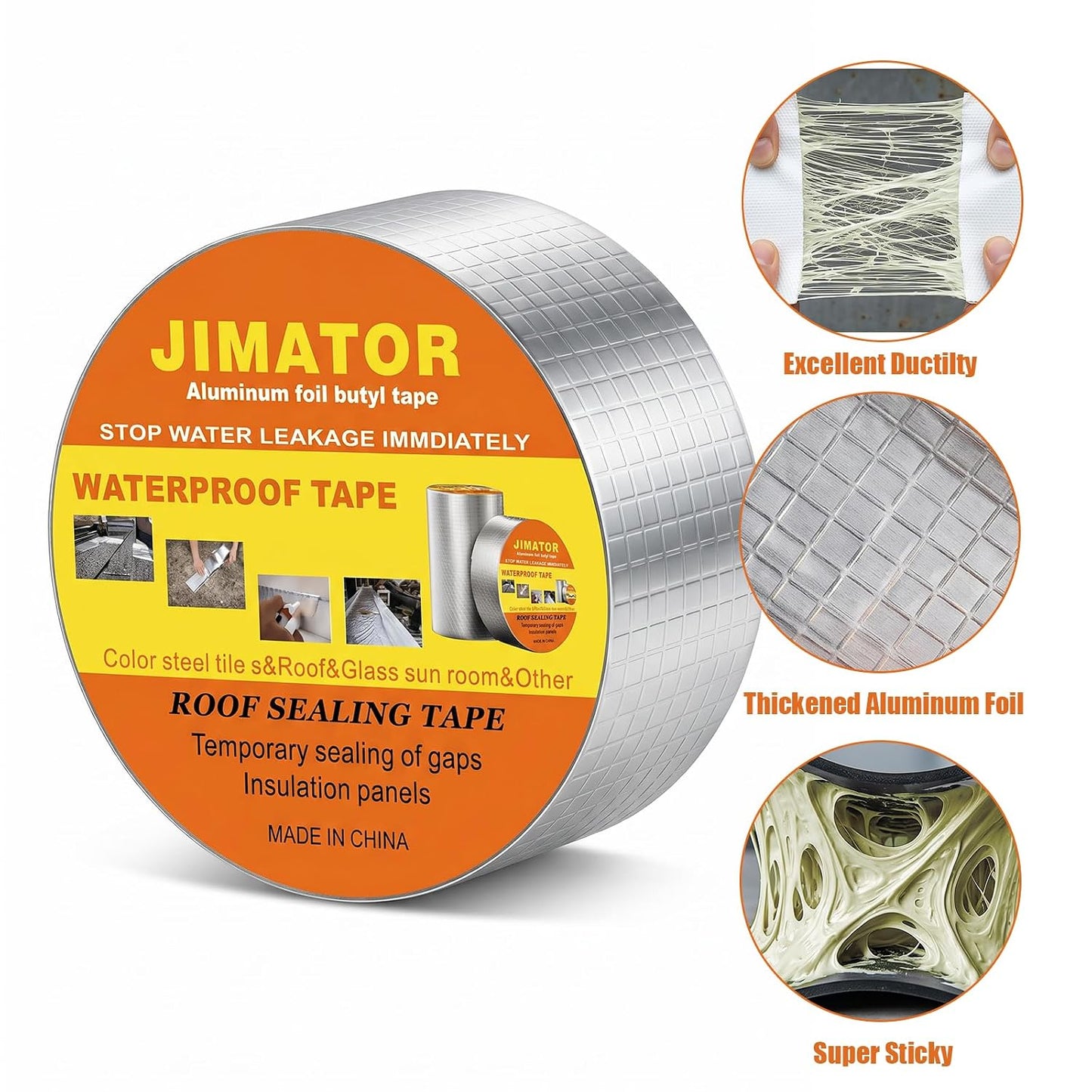 Butyl Waterproof Tape with Foil Backing, 2 Inch x16 Feet, Silver | Incredibly Sticky, Puncture-proof, Weather-resistant, for Metal, Plastic, Roofing Materials