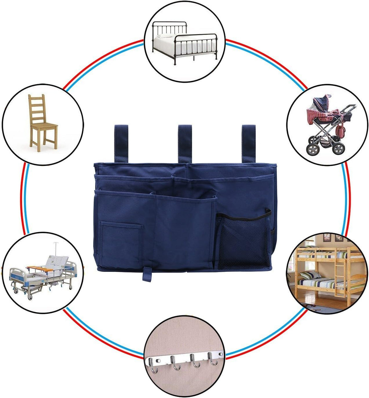 Large Pocket Bedside, Hanging Storage Organizer for Books,Phones,Tablets,Accessory and TV Remote - Best for Headboards, Bed Rails, Dorm Rooms, Bunk Beds, Apartments, Bathrooms &Travel (Light blue)