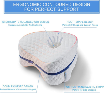 BEAUTRIP Leg Pillow | Ergonomic Side Sleeping Pillows | Memory Foam Knee Pillow with Strap for Side Sleeper | Leg Support Cushion with Removable and Washable Cover