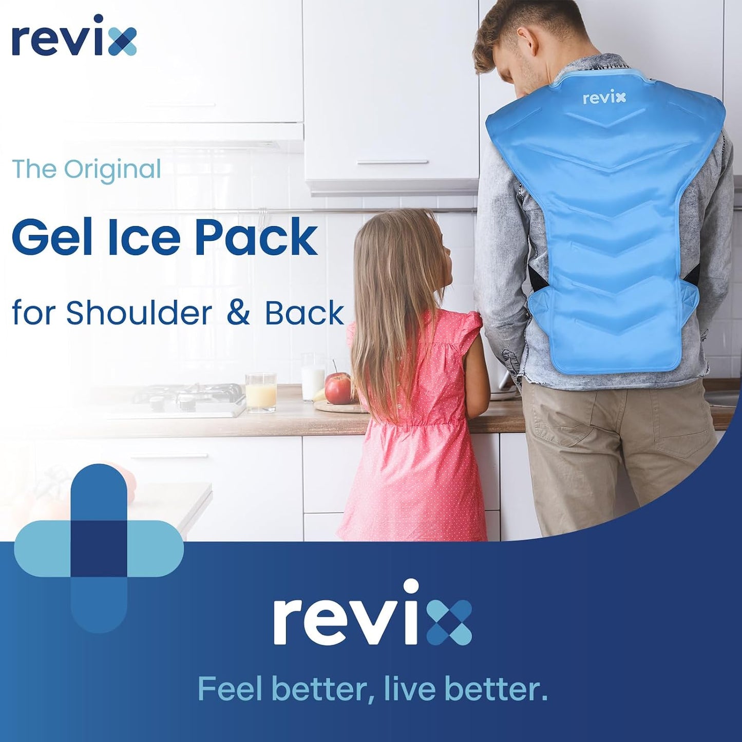 REVIX Large Ice Pack for Back and Shoulder Discomfort Relief, Reusable Gel Cold Pack with Soft Plush Lining, Flexible & Long-Lasting Cold Therapy Wrap, Navy