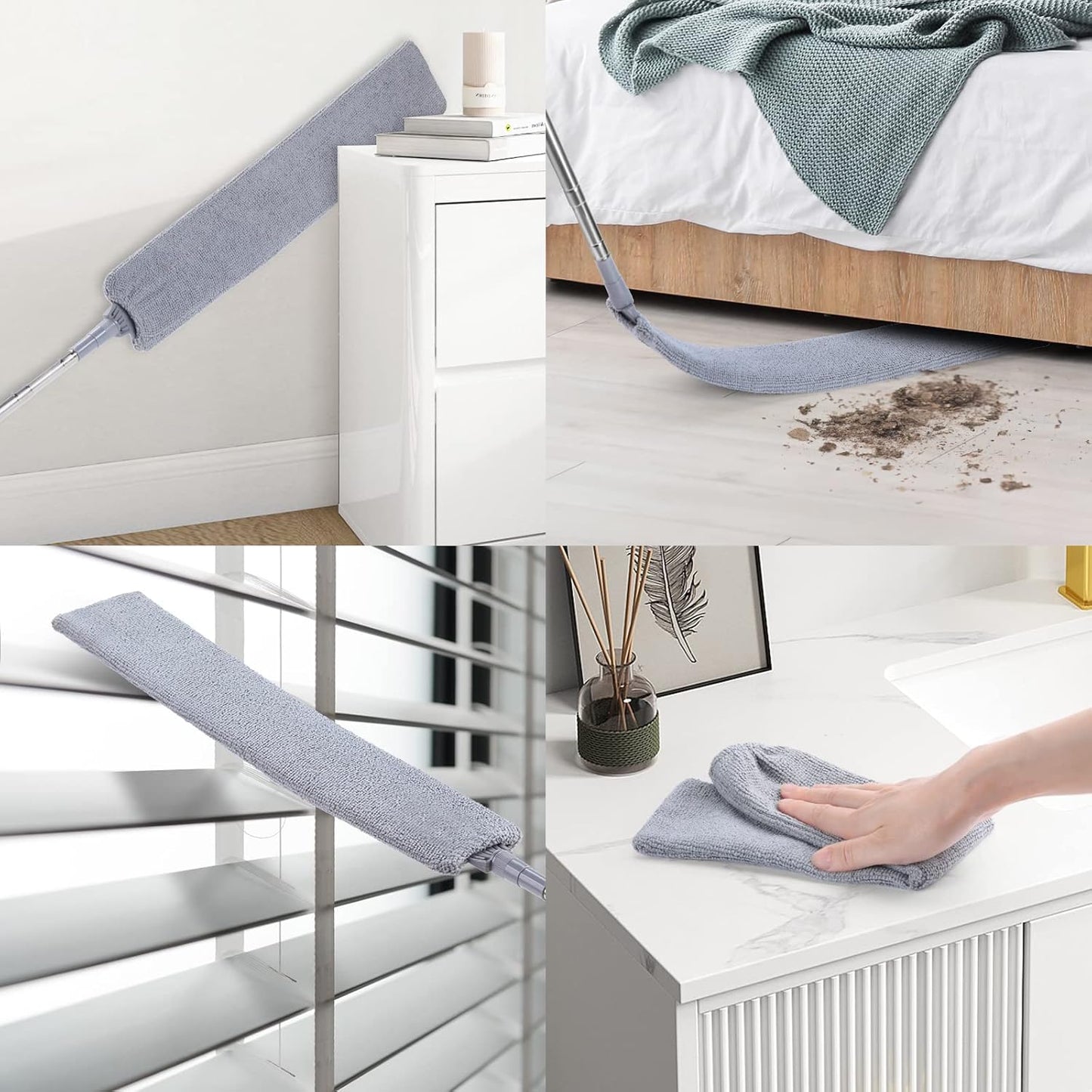 Retractable Gap Dust Cleaner, 3 Microfiber Cloths, 30-100 Inch Handle, Gray | Retractable Duster Brush with Washable Replaceable Head Cleans Under Appliances, Sofas, Beds, Refrigerators and Furniture