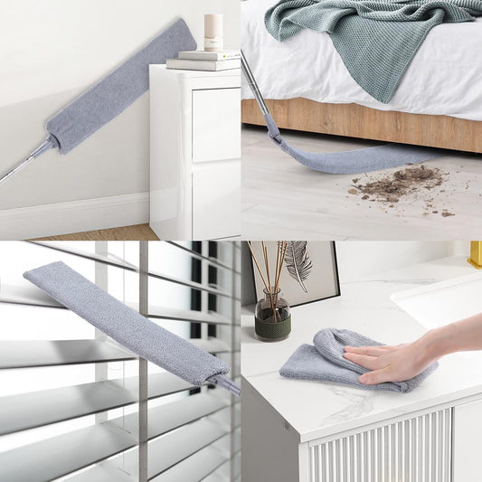 Retractable Gap Dust Cleaner, 3 Microfiber Cloths, 30-100 Inch Handle, Gray | Retractable Duster Brush with Washable Replaceable Head Cleans Under Appliances, Sofas, Beds, Refrigerators and Furniture