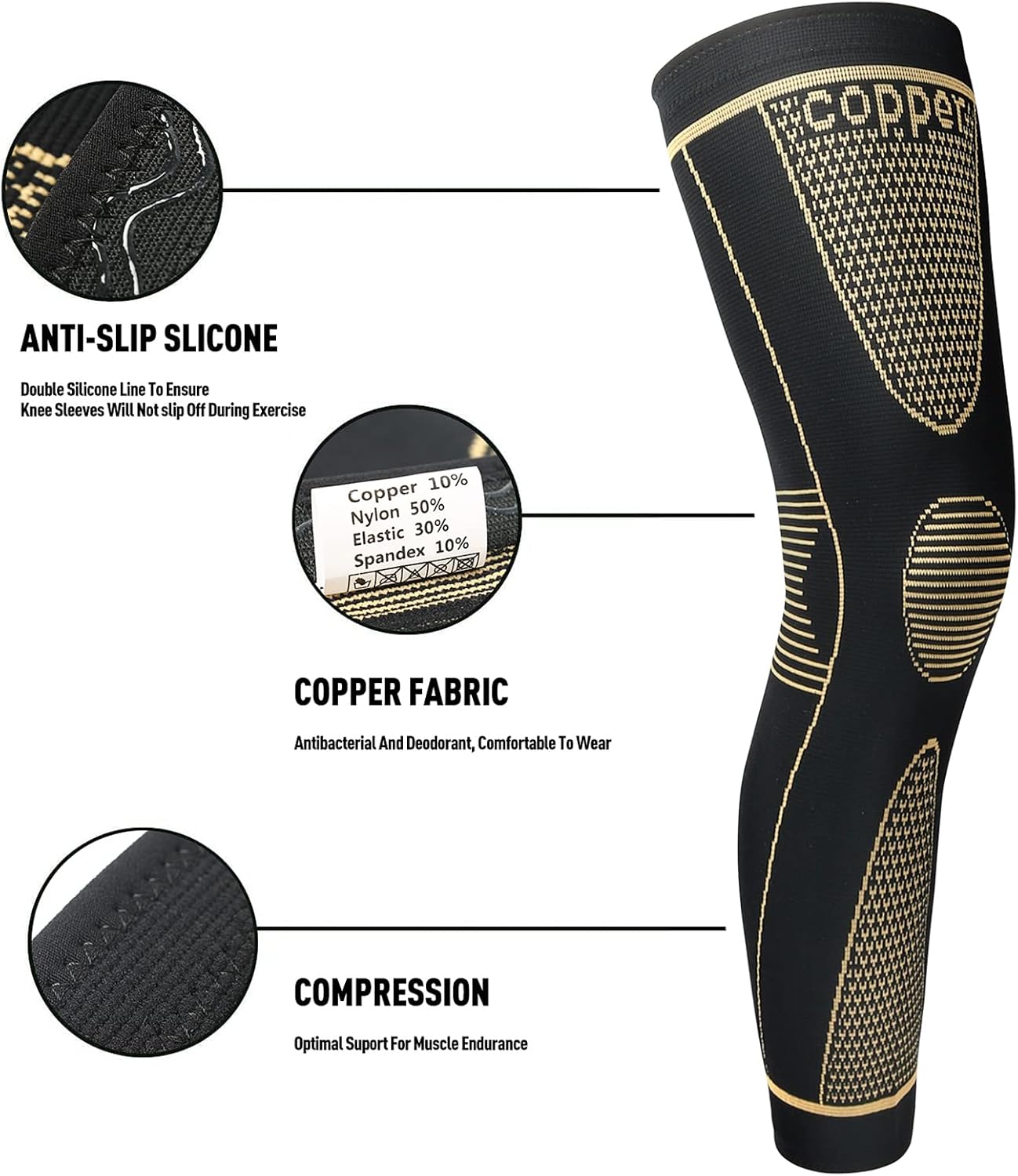 Full Leg Sleeves Long Compression Leg Sleeve Knee Sleeves Protect Leg, for Man Women Basketball, Arthritis Cycling Sport