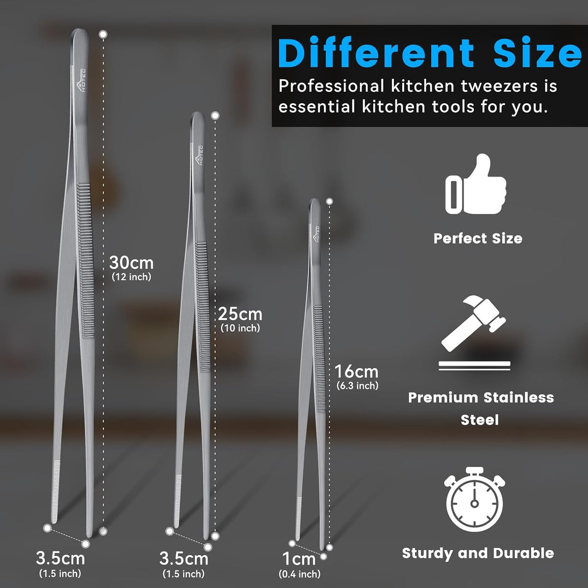 HOTEC Kitchen Tweezers Stainless Steel Cooking Tweezers -6.3" and 12"