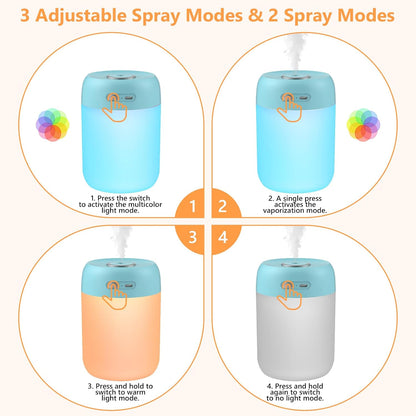 Portable Small Humidifier, 650ml Plant Humidifier, Blue | 7 Colors&Warm Light, Mini Humidifiers for Plants, Bedroom, Office, Dsektop