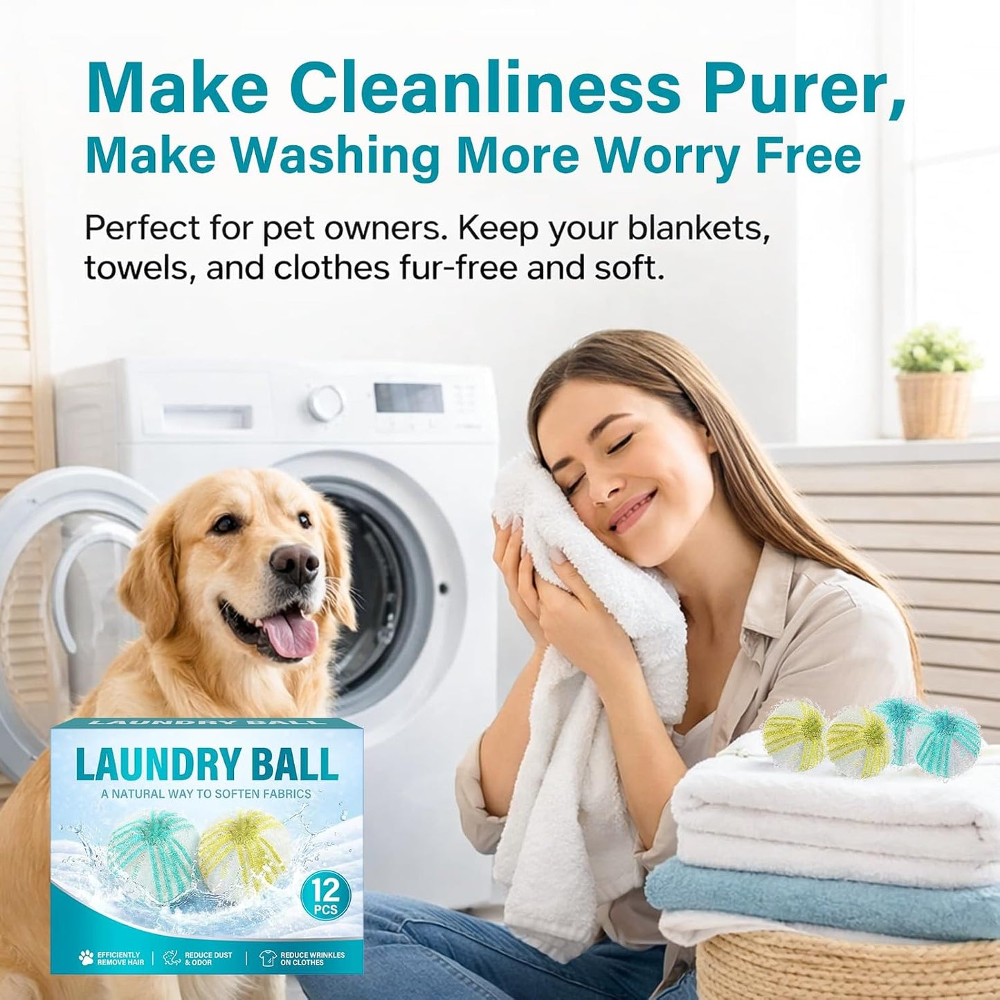 Pet Hair Remover for Laundry, Lint Remover Balls for Clothes, Cat & Dog Hair Remover for Laundry, Reusable Pet Hair Laundry Catcher，12Pcs