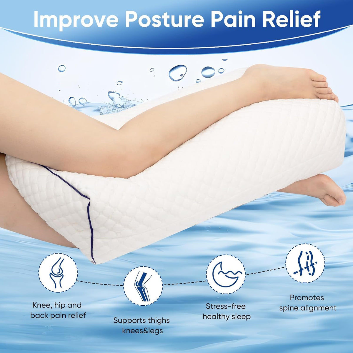 MINUPWELL Knee Pillow for Side Sleepers - Between Leg & Under Knee Pillow for Back Sleepers - Leg Pillow with 850G 7D Alternative for Relieving Leg, Back, and Knee Pain - 100% Cotton Fabric - White