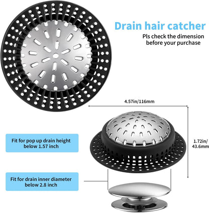 Aluvor Bathtub Drain Hair Catcher Shower Drain Cover Sink Drain Protector | Bathroom Sink & Bathtub Drain Strainer for Pop-Up & Regular Drains, grey