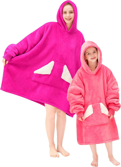 Wearable Blanket Hoodie, Oversized Sherpa Fleece Sweatshirt Blanket with Giant Hood Pocket and Sleeves for Adult, Warm & Cozy Grey Blanket Gifts for Women