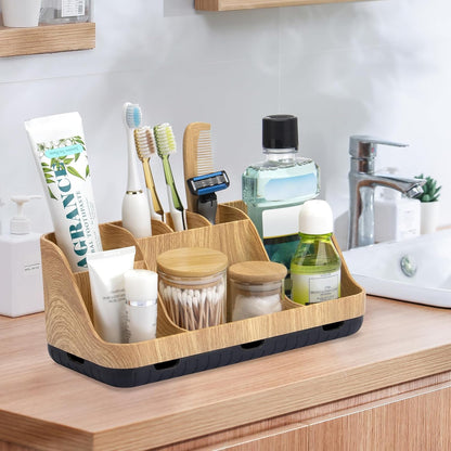 GFWARE Black Toothbrush Holder - 7 Slots Bathroom Organizer Countertop with Drainage Matte Black Electric Toothbrush and Toothpaste Holder for Bathroom Accessories Sink Storage