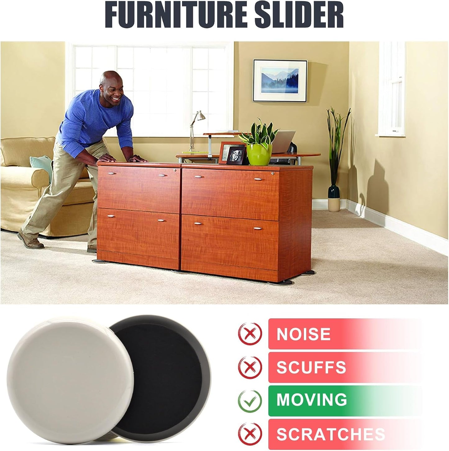 Furniture Sliders, 8 Pcs 3 1/2'' Furniture Sliders Pads for Hardwood Floors, Chair Legs Floors Protectors, Reusable Round Glides Glider, Heavy Duty Furniture Movers Sliders | Chair Legs Floors Protectors, Reusable Round Glides Glider, Heavy Duty