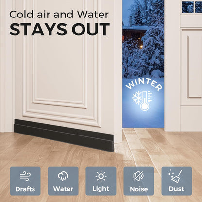 Grotheory 2 Pack Door Draft Stopper, Door Sweep, Weather Stripping Seal | Self-adhesive silicone under door draft stopper for windows and garages, blocks drafts, noise, light, dust and bugs