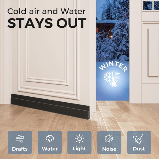Grotheory 2 Pack Door Draft Stopper, Door Sweep, Weather Stripping Seal | Self-adhesive silicone under door draft stopper for windows and garages, blocks drafts, noise, light, dust and bugs