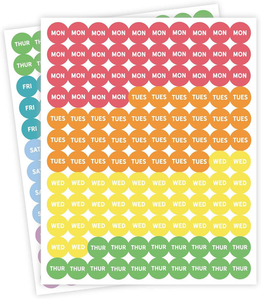 Andaz Press Colorful 7 Days of Week Stickers, Day Week Calendar Stickers for Adults Planner Day Dots Food Labels for Food Containers Date Calendar Planner Stickers Week Day Sticker Labels, 480-Pack