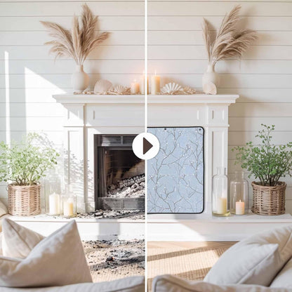 Magnetic Fireplace Cover White Vines Fireplace Screen Decorative Flowers Leaves Tree Branches Insulation Fireplace Blocker Blanket Save Energy Fireplace Draft Stopper Covers for Living Room 39x32 Inch