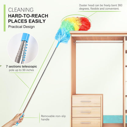 4PCS Microfiber Duster Kit, 3 in 1 Microfiber Dusters Retractable Gap Dust Cleaner and Chenille Duster with 83 inches Extra Long Extension Pole for Cleaning Ceiling Fan, High Ceiling