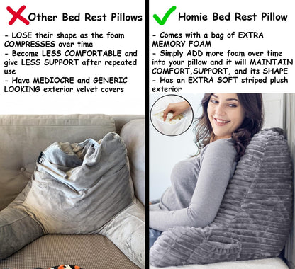 Homie Reading Pillow with Reading Light and Wrist Support, Has Arm Rests, and Back Support for Bed Rest, Lounging, Reading, Working on Laptop, Watching TV (Gray)