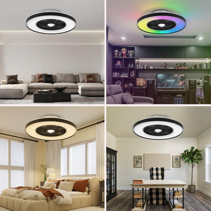 18.9" RGB Flush Mount Ceiling Fan with Light, 6 Speeds 3 Colors | Indoor Ceiling Fan · RGB+3CCT Dimmable · App/Remote Control · Quiet DC · 6-Speed Reversible · Flush Mount 18.9" · Kids Room