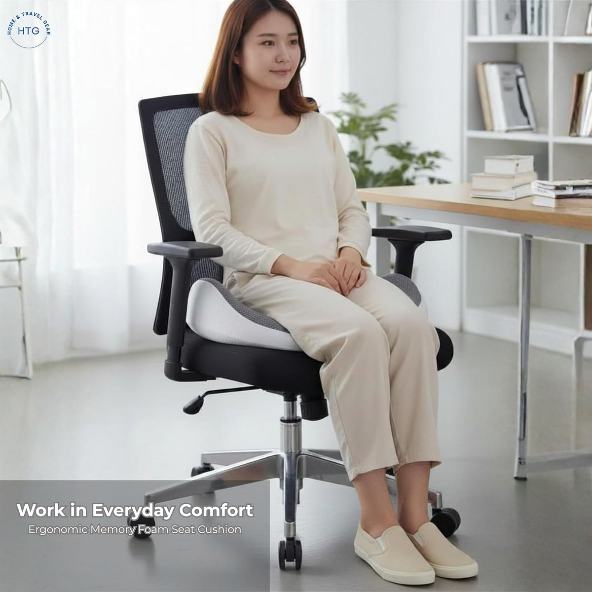 Home & Travel Gear Seat Cushion for Tailbone & Coccyx Comfort — Memory Foam for Office Chair & Car | Non-Slip Base | Ergonomic Cutout Design | Breathable Washable Cover