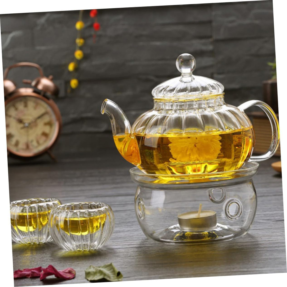 2pcs Glass Teapot Warmer High Borosilicate Tea Heating Pot Stands Without Candle for Home Office Tea House Coffee Shop Decor
