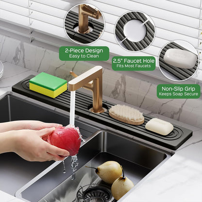 23.6 Inch Stone Faucet Mat for Kitchen Sink Splash Guard - Diatomite Quick Dry Stone Mat Kitchen Sink Protectors, Water-Absorbent Faucet Handle Drip Tray(White, 23.6" x 3.9")
