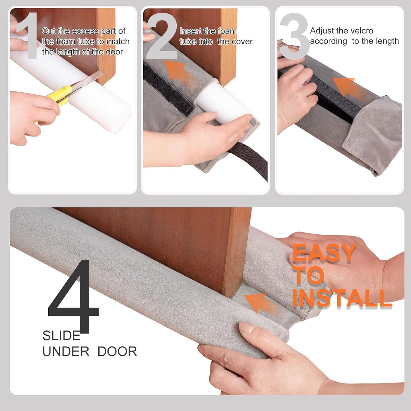 Under Door Draft Stopper 30-38" Adjustable Wind Stopper for Door & Window, Foam Door Sweep Air & Noise Blocker for Bottom of Doors Double Side Seal - Black