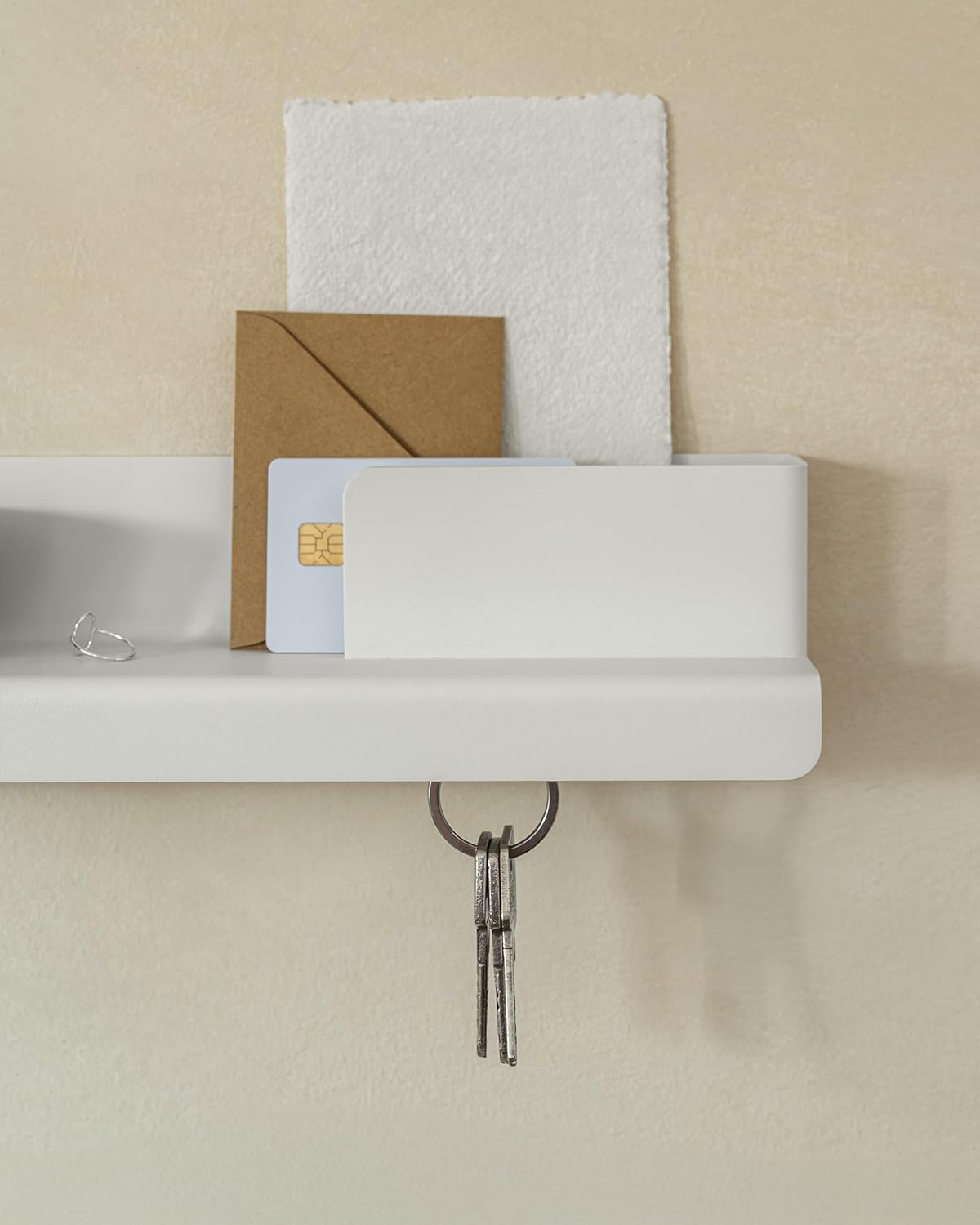 Kazai. Key Holder for Wall 'Holmsen' | Minimalist Key Hooks Design from Berlin | Modern Key Hanger with Metal Shelf | Key Hook Wall Mounted as Hallway Furniture | Sand Taupe