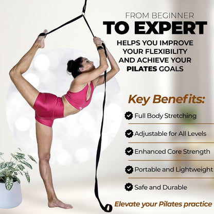 Pilates Stretching Strap with Door Anchor for Flexibility Training | Improve Leg Flexibility, Core Stability and Posture Alignment - Ideal for Pilates, Stretching, Mobility and Home Workouts