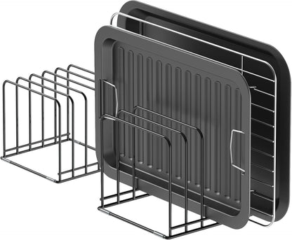 Kitchen Cabinet Organizer, Steel Cookware Holder, Divided Holder with 5 Slots for Skillets Baking Tray and Chopping Board Rack - Baking Pan Holder Storage (1 PC)