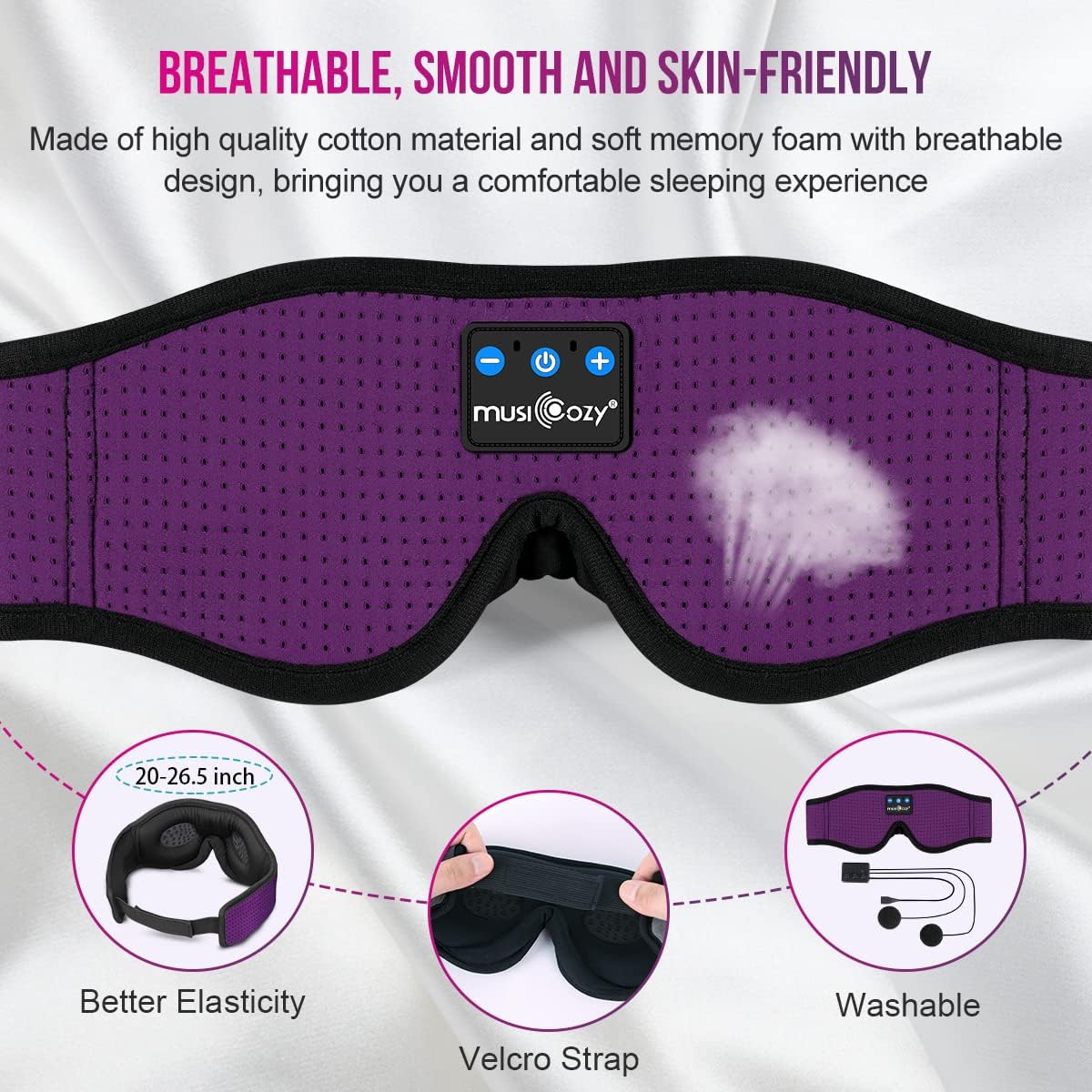 MUSICOZY 3D Sleep Headphones Bluetooth 5.4 Sleep Mask with HD Speakers