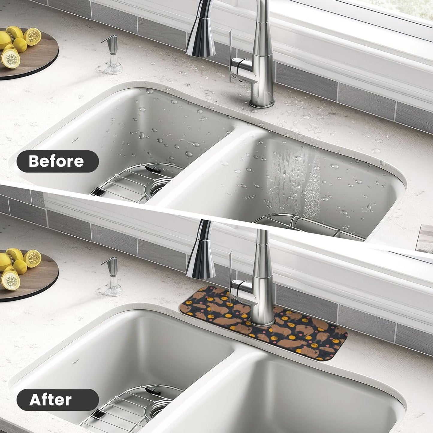Wildflowers Floral Flower Kitchen Sink Splash Guard Faucet Mat Super Absorbent Fast Drying Mat Sink Gadgets-Fast Drying Pad Sink Mat For Kitchen Bathroom (15" X 5.5" )
