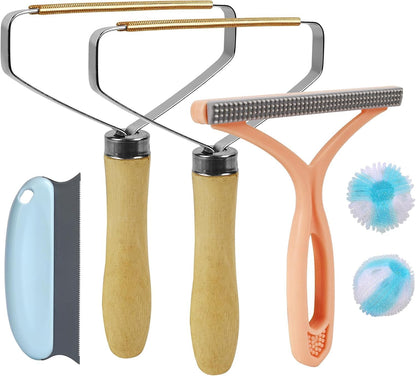 Pet Hair Removal Tool: 6 Pcs Dog Cat Hair Remover - Reusable Pet Hair Remover with Laundry Pet Hair Catcher - Portable Carpet Rake Scraper Fur Removal Tool for Rugs Car Mats Couch Furniture