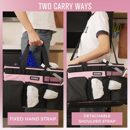 SCAVATA Wearable Cleaning Caddy Bag, Cleaning Caddy Supplies Organizer with Handle & Shoulder Straps for Housekeepers, Under Sink & Car Cleaning Tool Organizers with 4 Foldable Divider (Lake Blue)